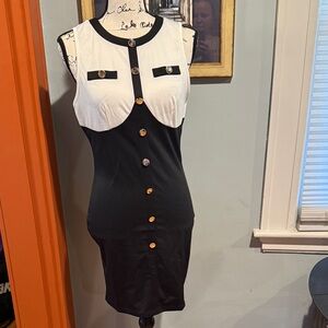 SHEIN Black and White Faux-Buttoned Mini Dress (L)